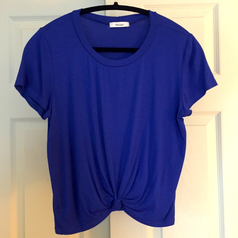 Cobalt blue front knot cropped tee